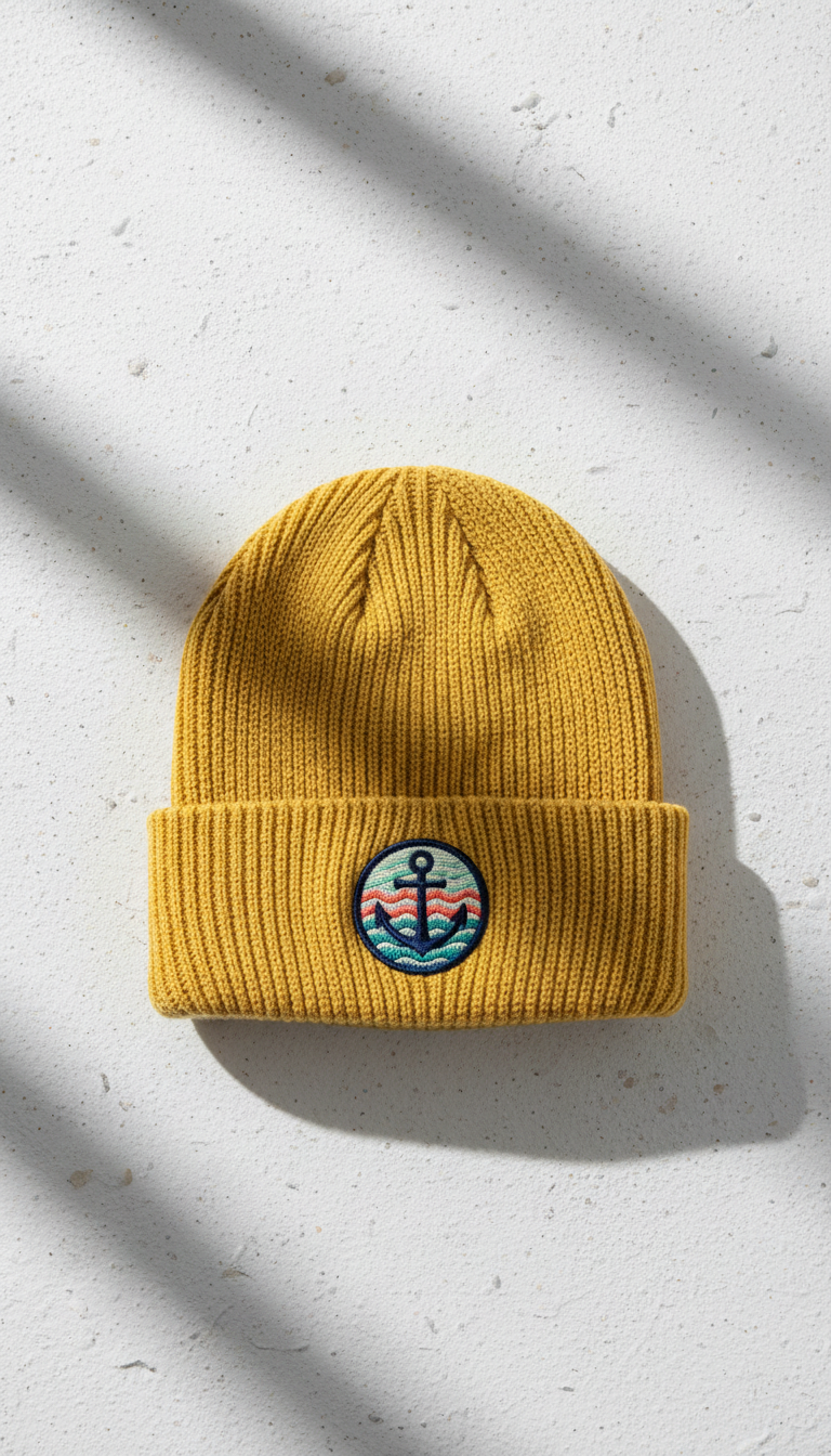 Coastal Yellow Beanie with Embroidered Badge