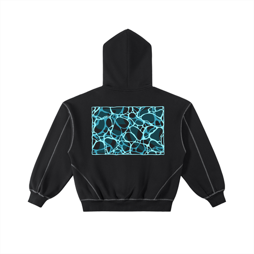 Contrast-Stitched Boxy Fleece Zip Hoodie